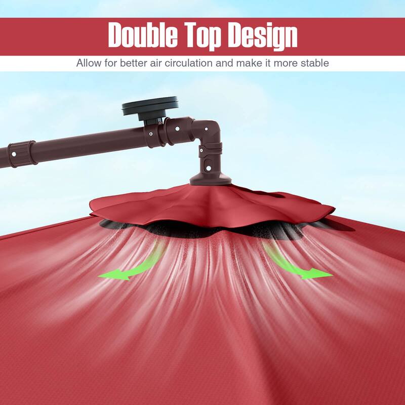 Costway Patio 10FT Hanging Offset Umbrella 32 LED Lights Sand Bag