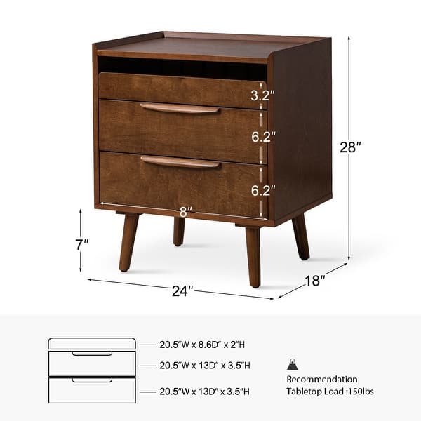 dimension image slide 3 of 5, Lisa Mid-Century Modern 24"W 3-Drawer End Table with Charging Station by HULALA HOME