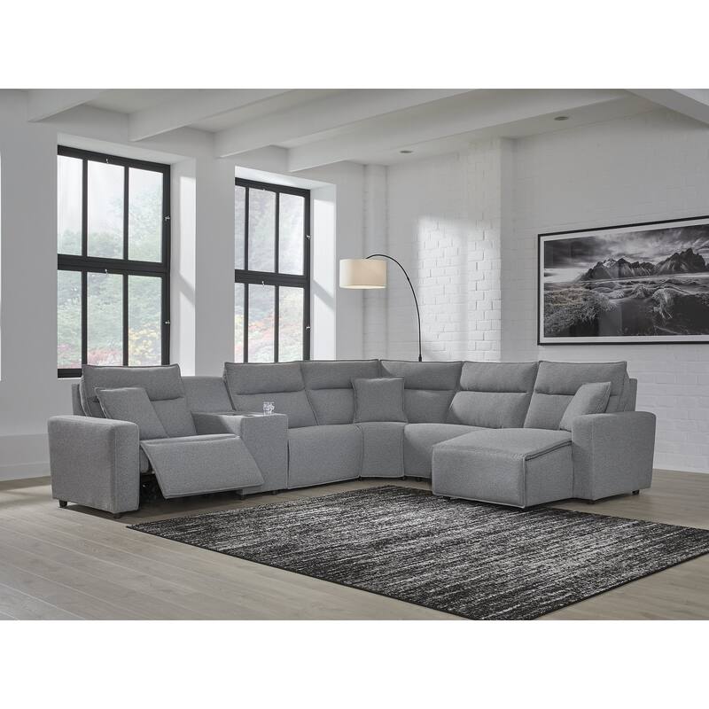 Signature Design by Ashley Modmax Gray 6-Piece Power Reclining Sectional with Chaise - 143" W x 125" D x 41" H
