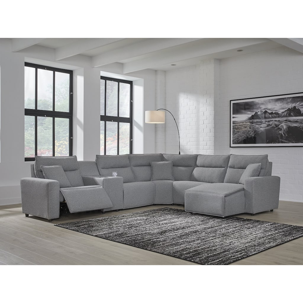 Signature Design by Ashley Modmax Gray 6-Piece Power Reclining Sectional with Chaise - 143" W x 125" D x 41" H