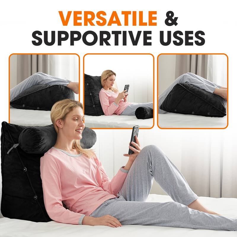 Cheer Collection Extra Large Wedge Pillow with Detachable Bolster