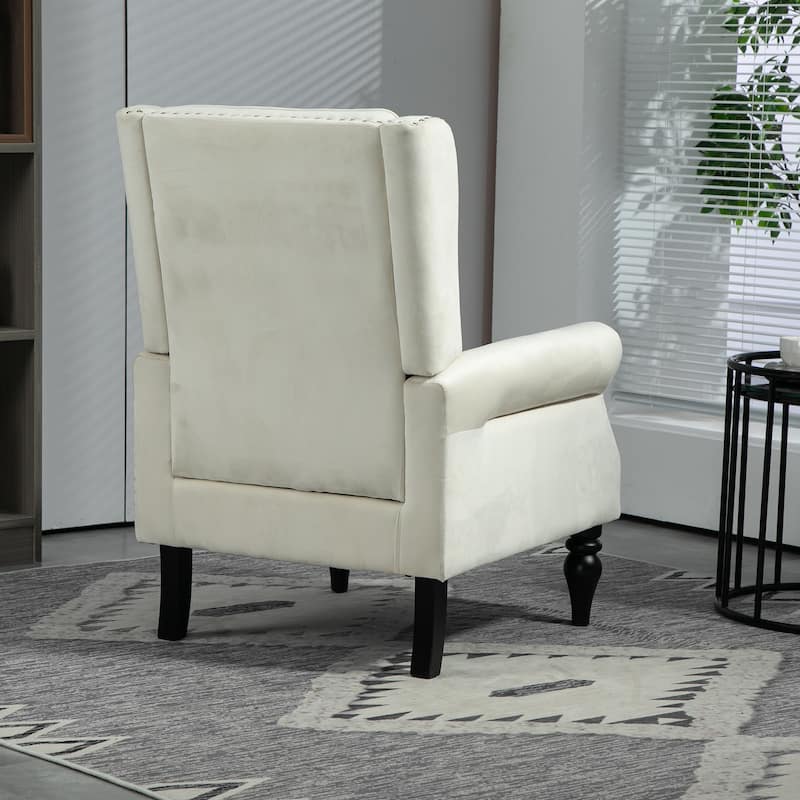 High Back Wood Frame Armchair, Modern Accent Chair Lounge Chair with Wood Legs, Upholstered PU Leather Lounge Chairs