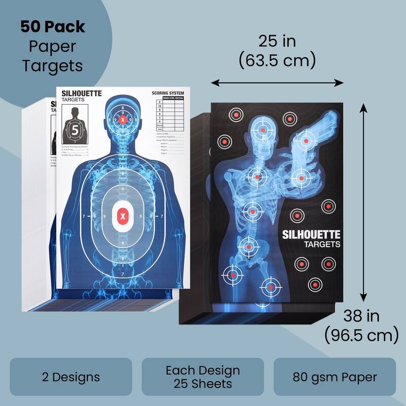 Maplefield 50-Pack Human Silhouette Large Paper Shooting Range Targets, 25x38 in