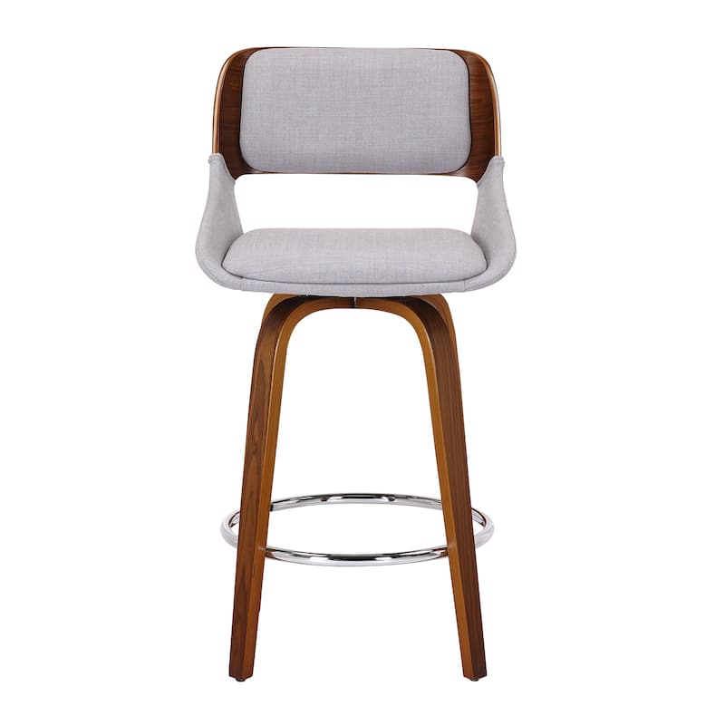 Mid-Century Fabric and Wood 26" Counter Stool with Swivel