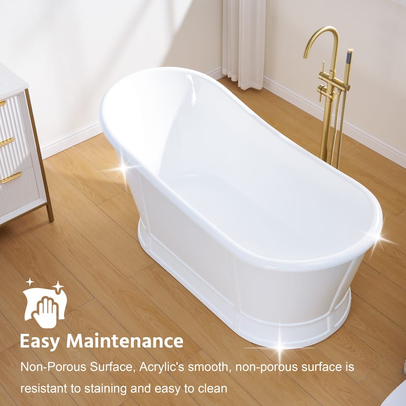 66'' W,69 GALLONS Freestanding Acrylic Soaking Bathtub With Drain And Overflow Holes