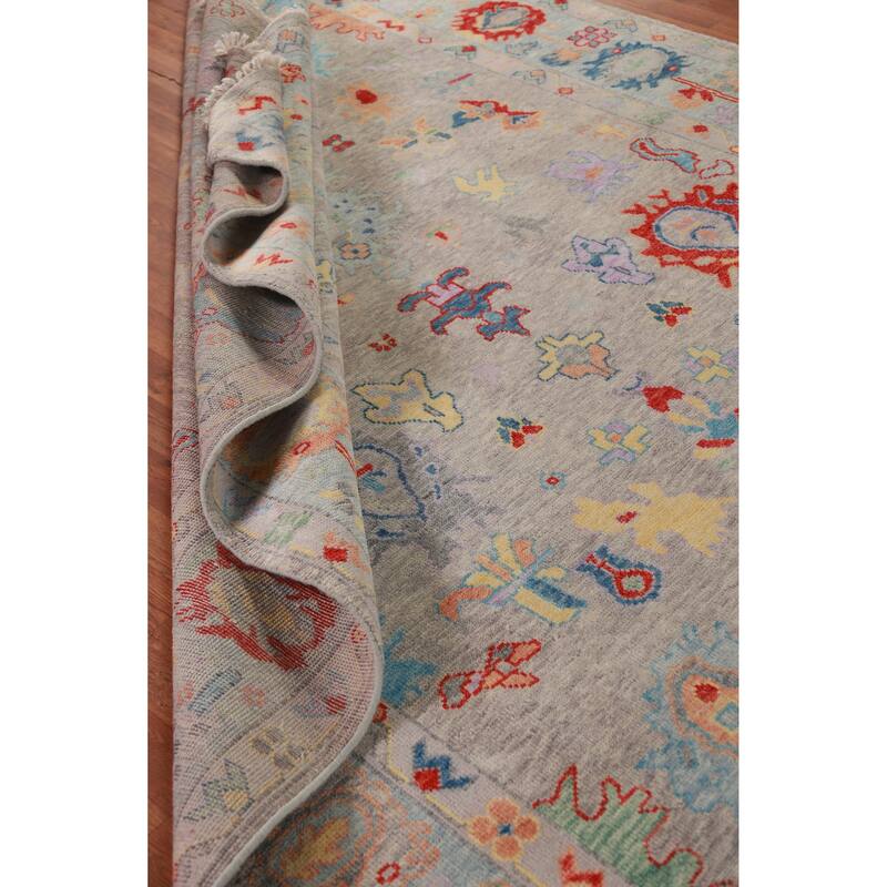 All-Over Gray Oushak Indian Large Rug Handmade Wool Carpet - 7'11" x 15'6"