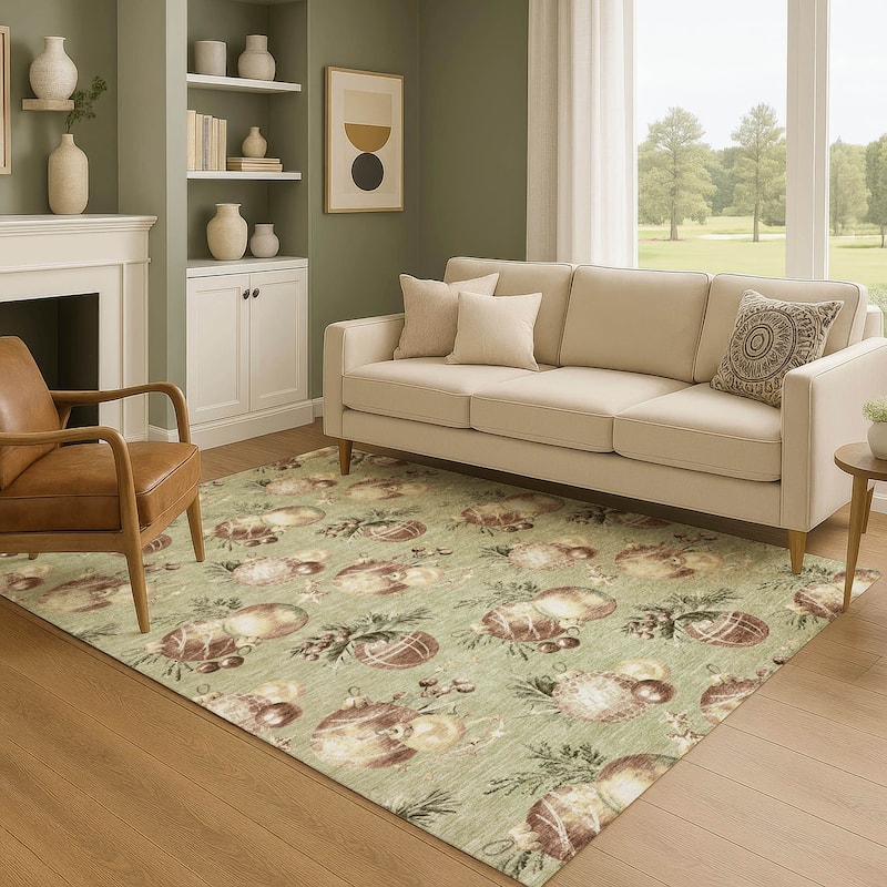 Premium Washable Super Soft Holiday Ornament Mayfield Rug - Aloe - 3' x 5'