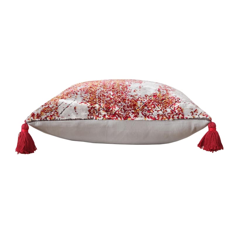 Sevita Red and Silver Traditional Textured Embers Throw Pillow