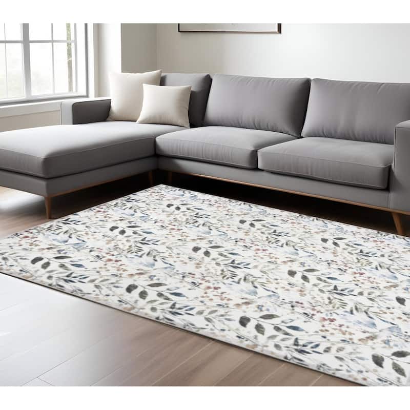 HomeRoots Floral Contemporary Rectangle Area Rug - 144.00 in. x 110.00 in. x 0.25 in. - Green/Brown - 144.00 in. x 110.00 in.  x 0.25 in. - Rectangle