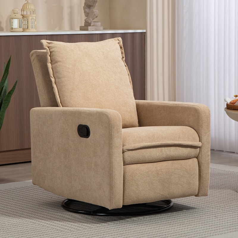 Cozy Short Plush Fabric 270° Swivel Rocker Chair Manual Recliner Chair