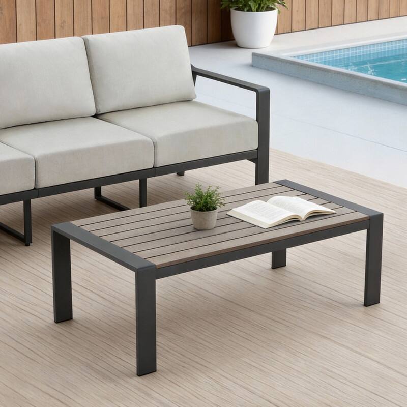 Spruce & Spring Outdoor Patio Furniture Set Aluminum Sofa Accent Chair - Coffee Table - Light Gray