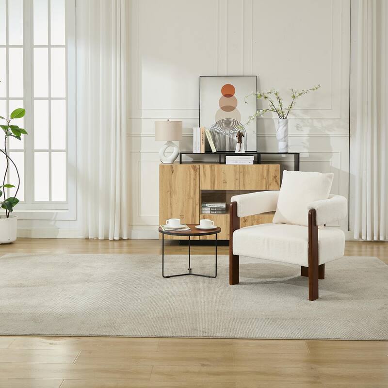 SEYNAR Modern Teddy Upholstered Fabric Round Armchair with pillow Set of 2