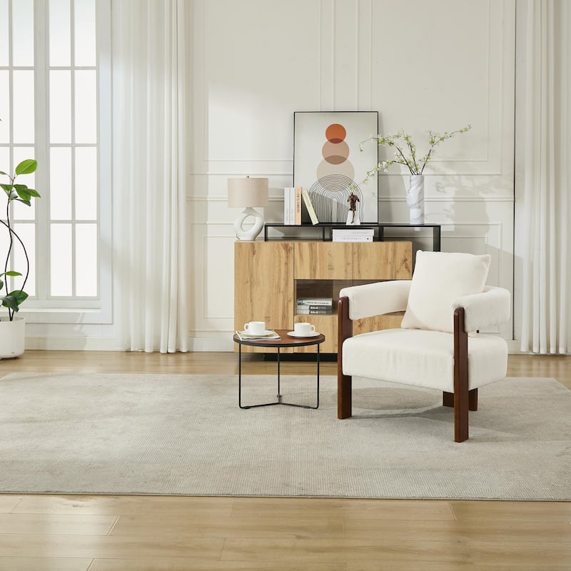 SEYNAR Modern Teddy Upholstered Fabric Round Armchair with pillow