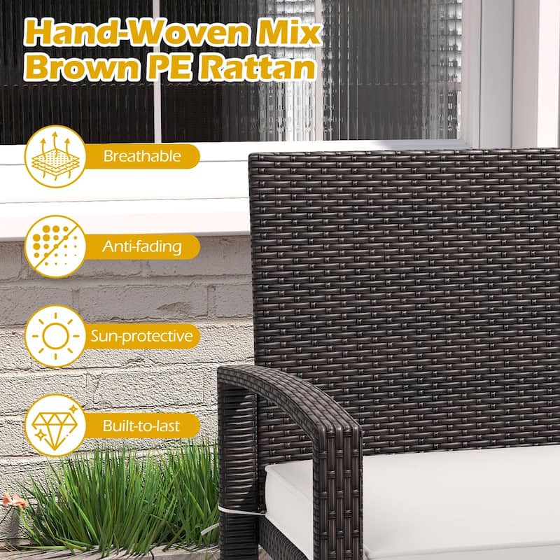 Gymax 2-Person Patio Loveseat w/ Removable Seat Cushion Metal Frame - Mix Brown + White