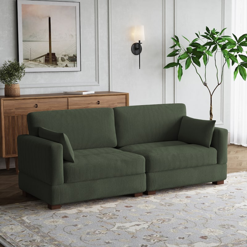 Modern Corduroy Modular Couch Sectional Sofa With Pillows