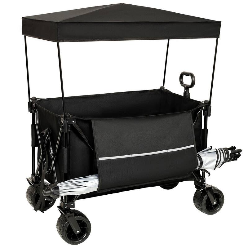 Deluxe 480lb Extended Folding Wagon with Canopy & Mosquito Net - All-Terrain Wheels, Drink Holders & Brakes