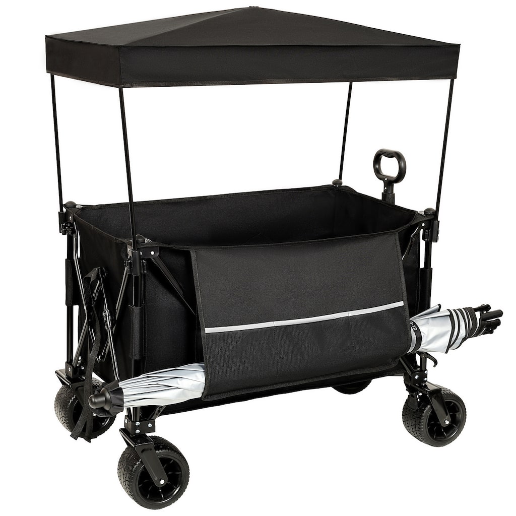 Deluxe 480lb Extended Folding Wagon with Canopy & Mosquito Net - All-Terrain Wheels, Drink Holders & Brakes
