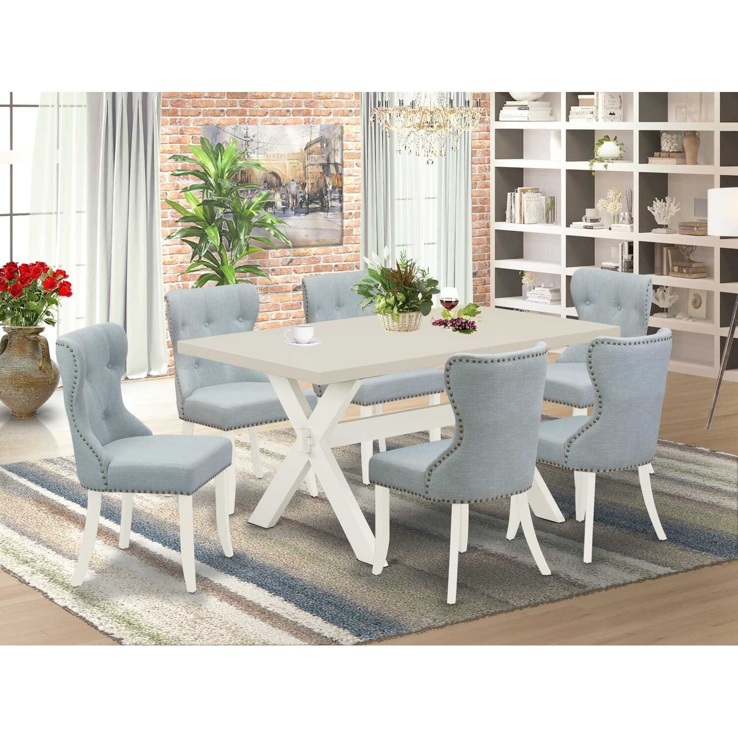 HomeStock 7-Piece Natural Oak Finish Solid Wood Top Dining Table with 6-Chairs