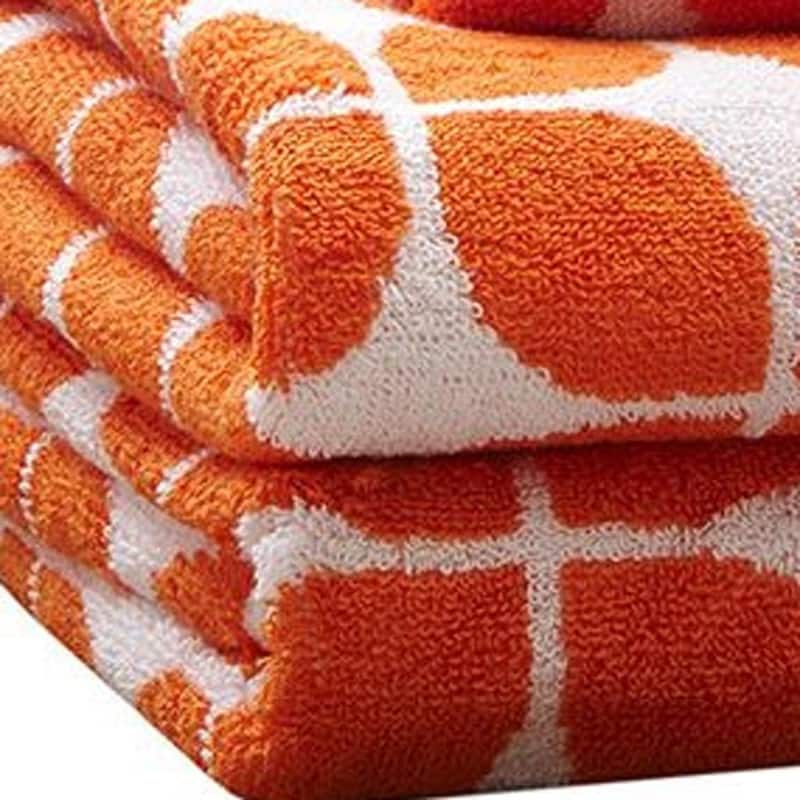 HomeRoots Set of Six Orange And White Cotton Geometric Jacquard Towel Set - 54.00' X '28.00' X '0.02
