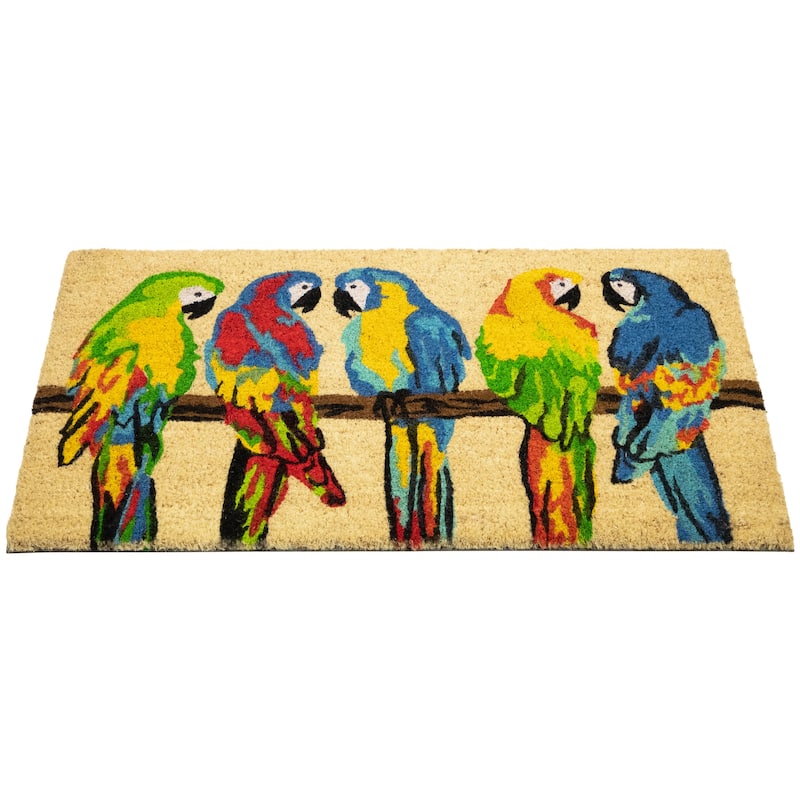 Toffee and Multicolor Parrots Coir Outdoor Doormat 18" x 30" - 18
