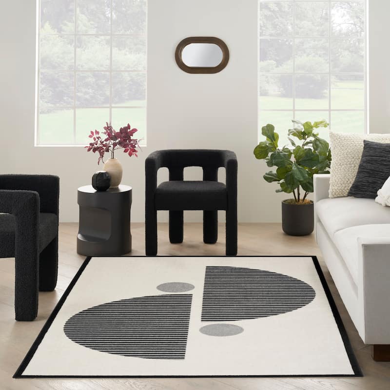 Nourison Modern Passion Mid Century Modern Retro Geometric Area Rug - 5' 3" x 7' 3" - Ivory/Black - Rectangle
