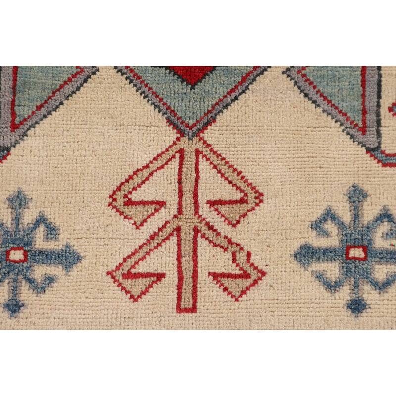 Ivory Kazak Accent Rug Handmade Wool Carpet - 3'4" x 5'0"