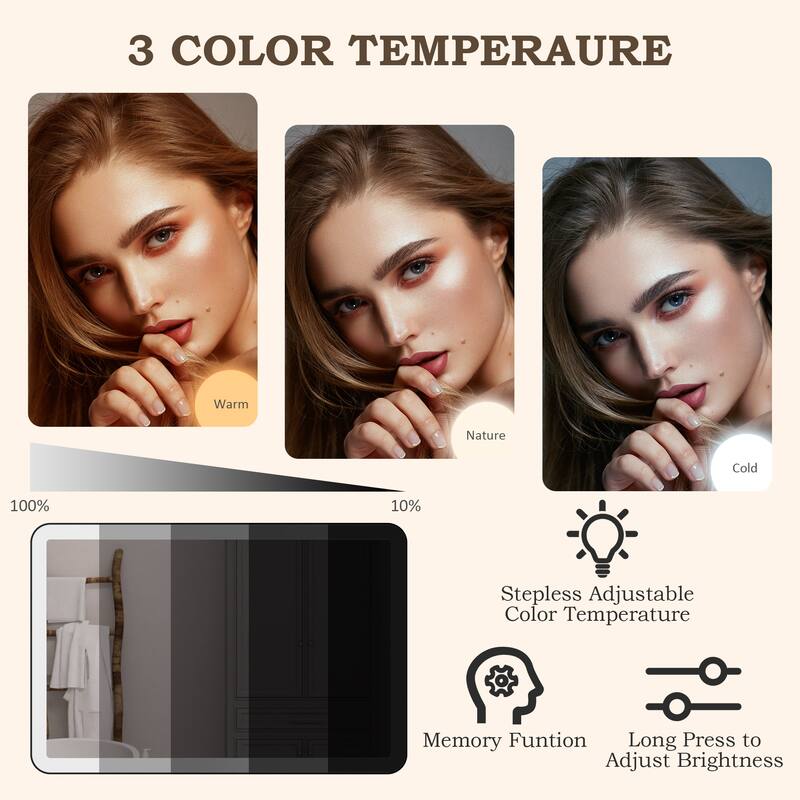 Rectangular Angle Rounded Framed Super Bright LED Wall Mounted Bathroom Vanity Mirror in Matte Black