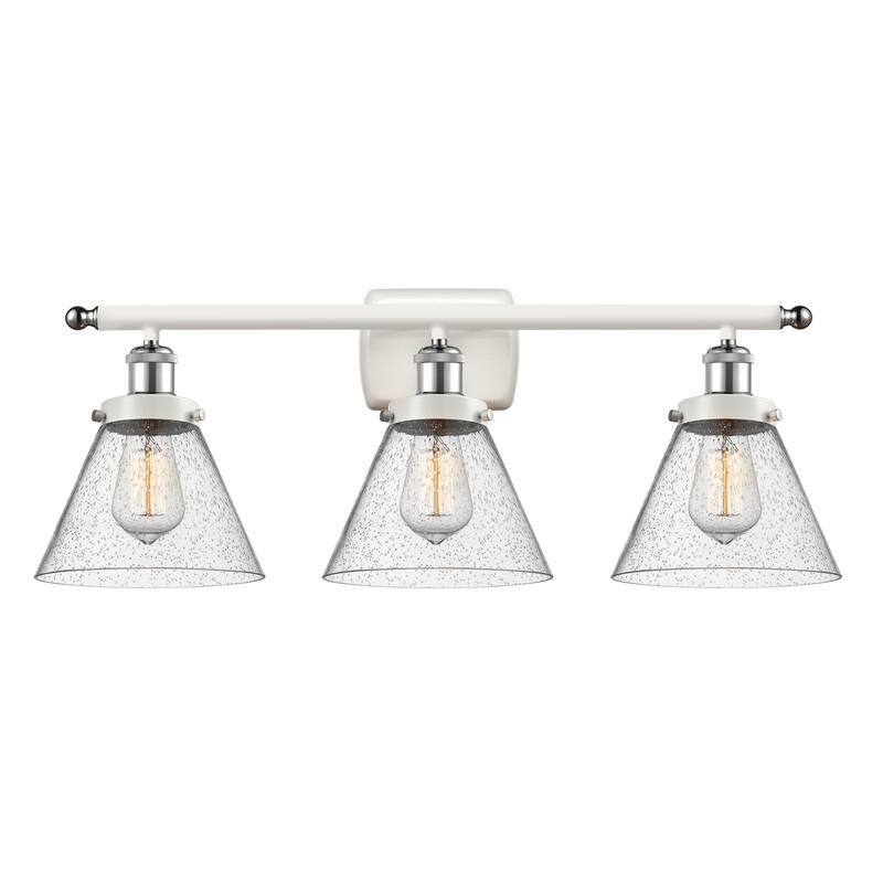 Innovations Lighting Ballston Urban Cone - 3 Light 28" Bath Vanity Light - Seedy/White and Polished Chrome
