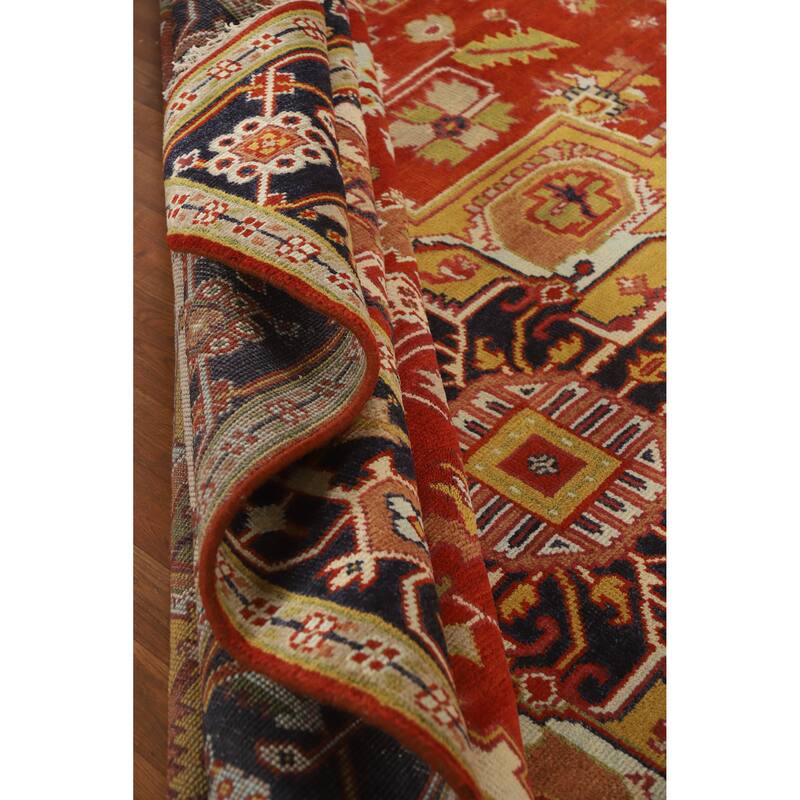 Hand Knotted Oriental 100% Wool Carpet Traditional Medallion Oranges & Rust Heriz (serapi) Area Rug - 11' 10'' X 8' 11''
