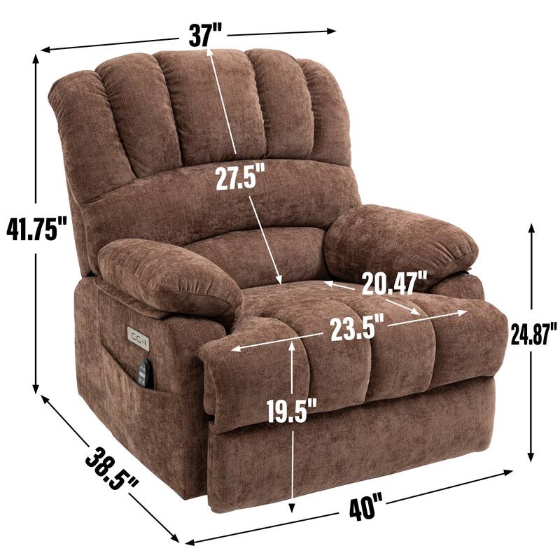 23" Seat Width and High Back Large Size Chenille Power Lift Recliner Chair with 8-Point Vibration Massage and Lumbar Heating