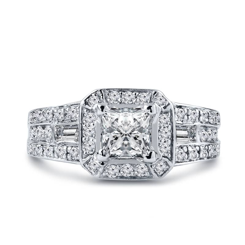 Auriya 18k Gold Vintage Art Deco 1 3/4ctw Princess-cut Halo Diamond Engagement Ring Certified (F-G, SI1-SI2)