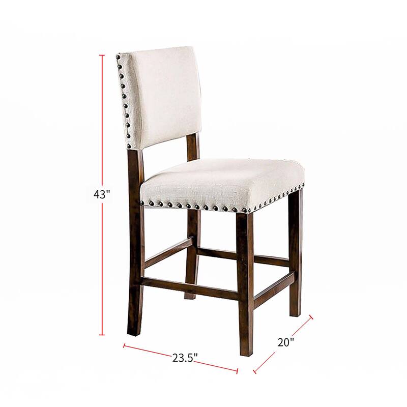 Set of 2 Linen Upholstered Dining Chairs with Nailhead Trim