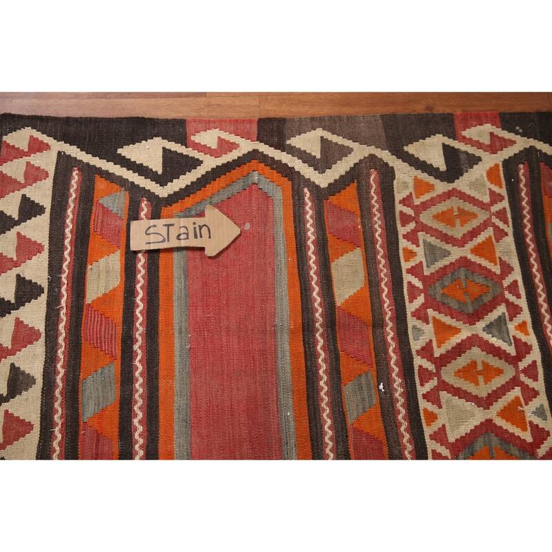 Vegetable Dye Kilim Qashqai Persian Rug Flatweave Antique Wool Carpet - 5'2"x 10'8"