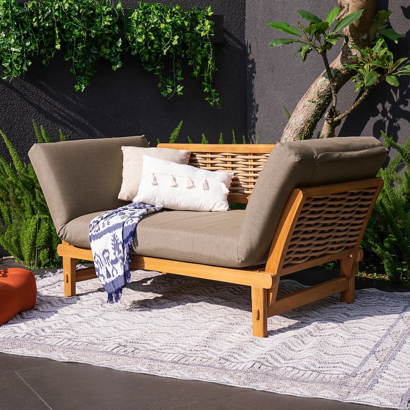 Cambridge Casual Auburn Teak Outdoor Sofa Daybed with Sunbrella Cushion - Sunbrella Cast Shale