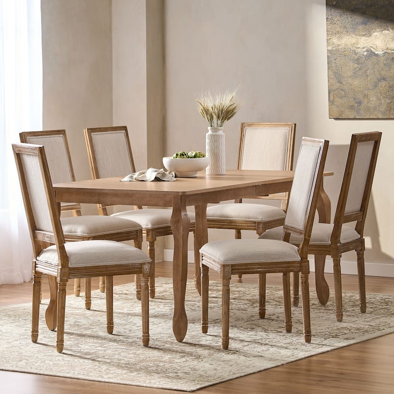 Regan Upholstered Expandable 7 Piece Dining Set by Christopher Knight Home - Natural Brown/Beige