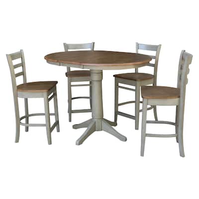 36" Round Extension Dining Table With 4 Emily Counter Height Stools - Set of 5 Pieces