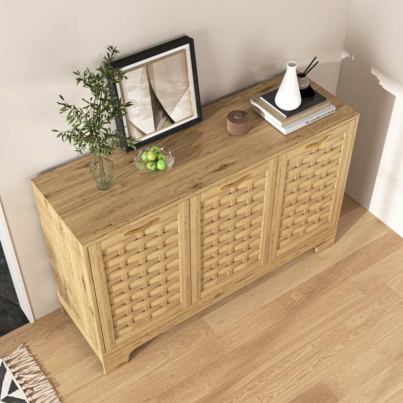 Farmhouse Storage Cabinet with 3 Doors, Wood Sideboard Buffet Storage with Adjustable Shelf,