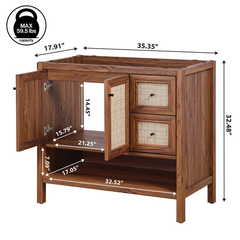 Jasper Rattan Modern Coastal 2-Shelf Bath Vanity Cabinet Only (Sink Basin Not Included), By JONATHAN Y