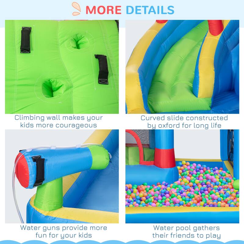 Outsunny 6-in-1 Inflatable Water Slide, Kids Water Park Castle Bounce House with Pool, Slide, Trampoline, Climbing throwing Wall