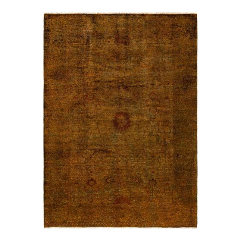 Overton Hand Knotted Wool Vintage Inspired Modern Contemporary Overdyed Yellow Area Rug - 6' 3" x 8' 8"