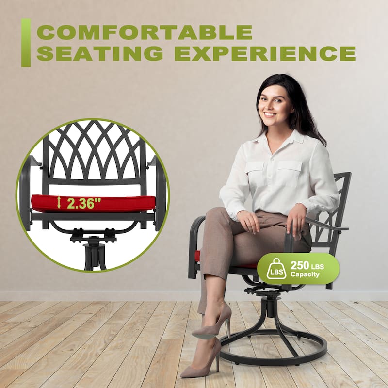 Patio 2-Piece Dining Chairs, Outdoor Swivel Chairs with Red Cushions