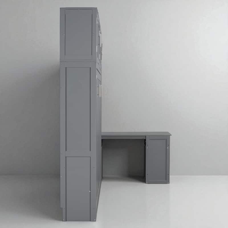 Queen Size Murphy Wall Bed with Desk, Cabinets, and Shelves, Space-Saving Foldable Bed with Storage