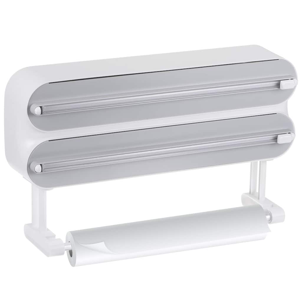 3 in 1 15"x5.3" Plastic Wrap Dispenser with Cutter and Magnetic Bottom, Gray