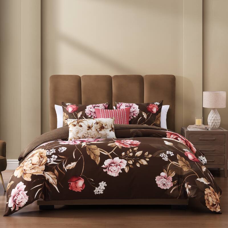 Bebejan Floral Garden on Mocha 5 Piece Reversible Comforter Set
