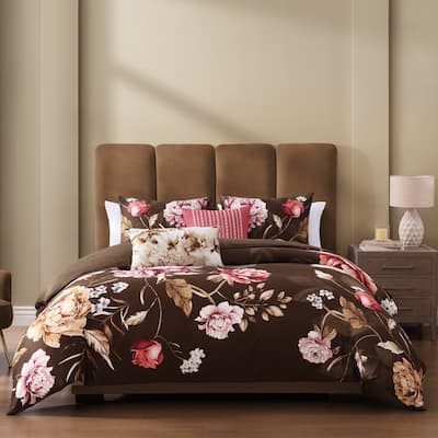 Bebejan Floral Garden on Mocha 5 Piece Reversible Comforter Set
