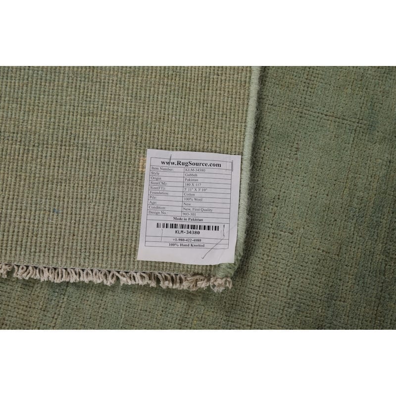 Modern Green Gabbeh Rug Handmade Wool Carpet - 3'10"x 5'11"