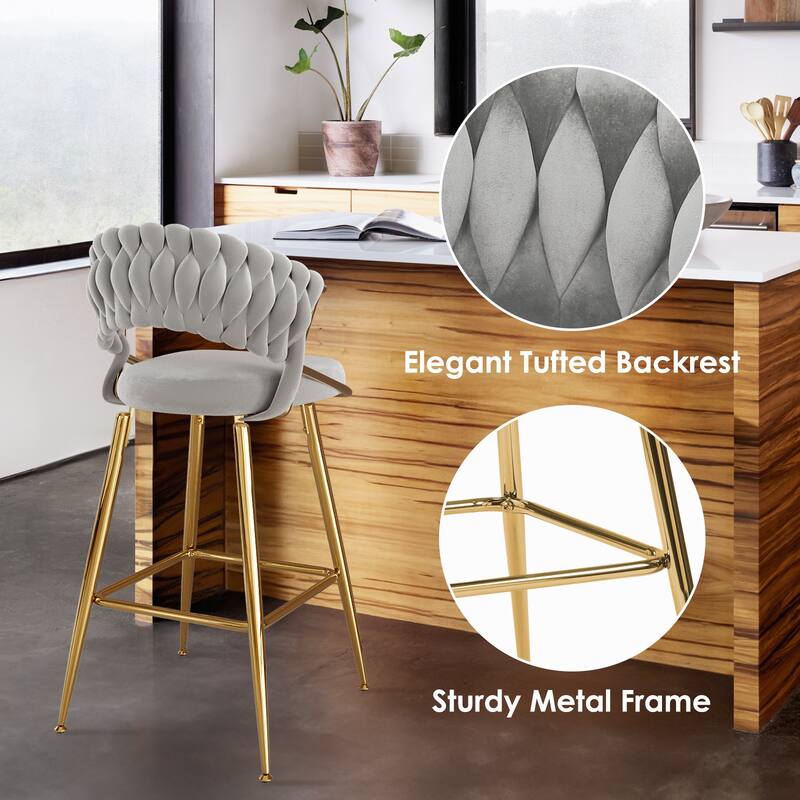 25.2" Modern Velvet Counter Stool with Gold Accents, Ergonomic Design & Plush Seat for Kitchen Island & Bar