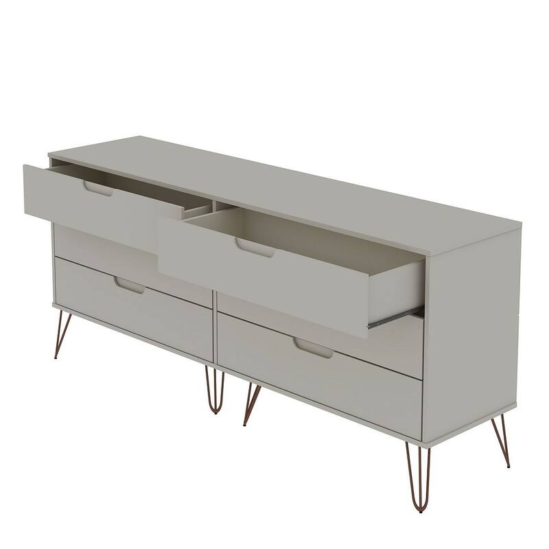 Manhattan Comfort Rockefeller 6-Drawer Double Low Dresser with Metal Legs