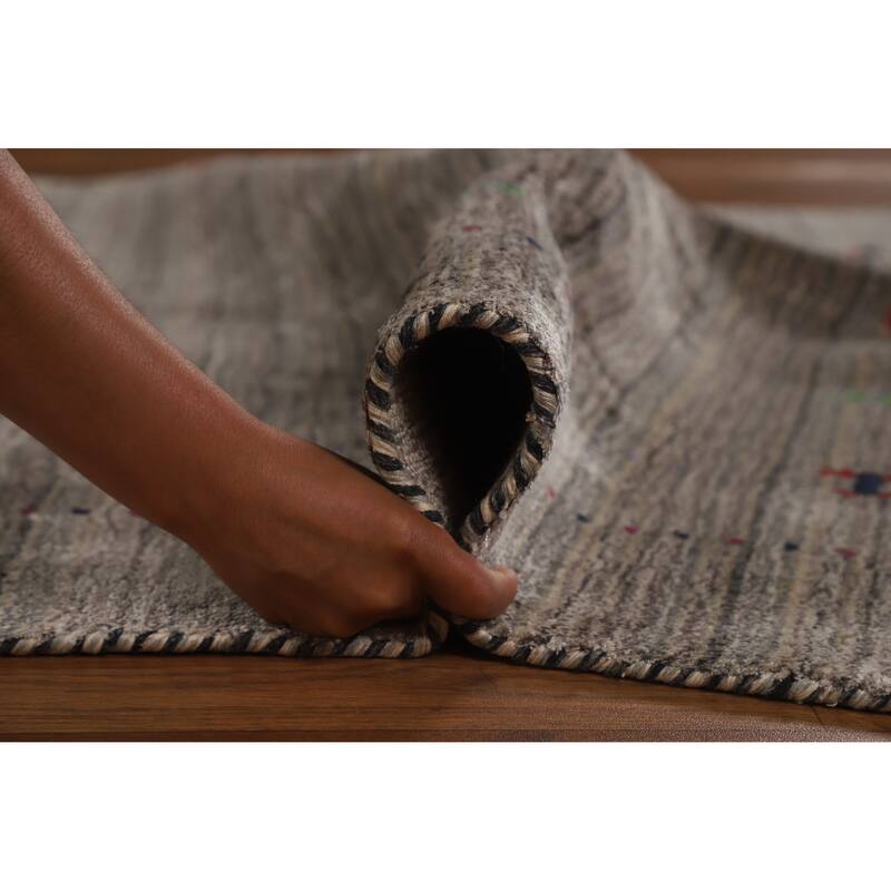 Hand Knotted Oriental 100% Wool Carpet Tribal Tribal Greys & Charcoal Gabbeh Area Rug - 5' 10'' X 4' 0''