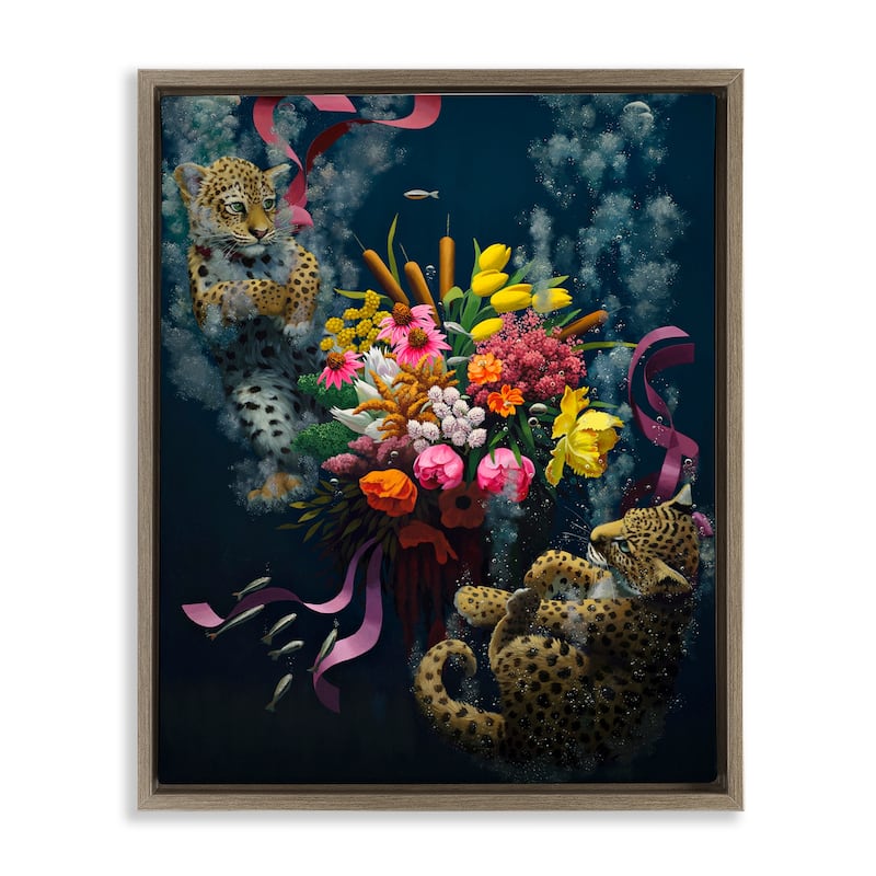 Stupell Bouquet with Leopards Underwater Framed Floater Canvas Wall Art Design By Heather Gauthier - 17 x 21 - Brown